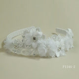 F1144-2 White Communion Hairband with Diamonds and Pearls