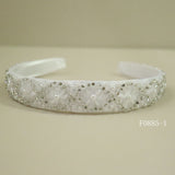 F0885 White Satin Communion Hairband with Diamonds and Sequins