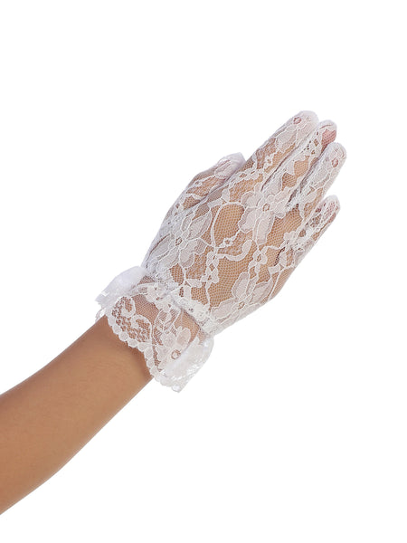 LG Short Lace White Communion Gloves (8-12 years)