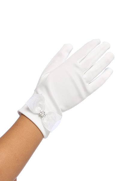 MBG Matte Short White Communion Gloves with Bow (2 sizes)