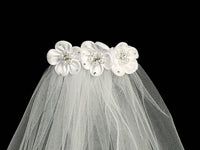 T-49 White Comb Veil with Satin Flowers