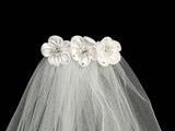 T-49 White Comb Veil with Satin Flowers