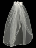 T-49 White Comb Veil with Satin Flowers