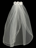 T-49 White Comb Veil with Satin Flowers