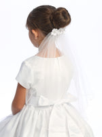 T-49 White Comb Veil with Satin Flowers