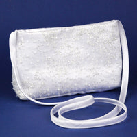 KR62113 White Communion Handbag with Glitter Lace