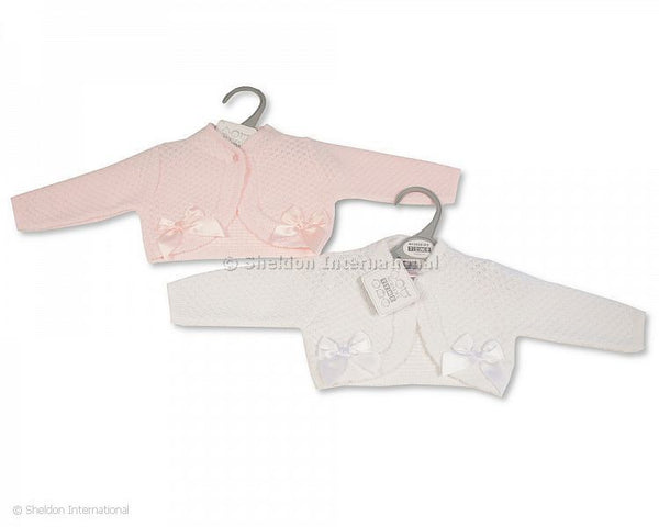 BW10-119/219 Baby White Knitted Cardigan with Bows (Newborn - 24 months)