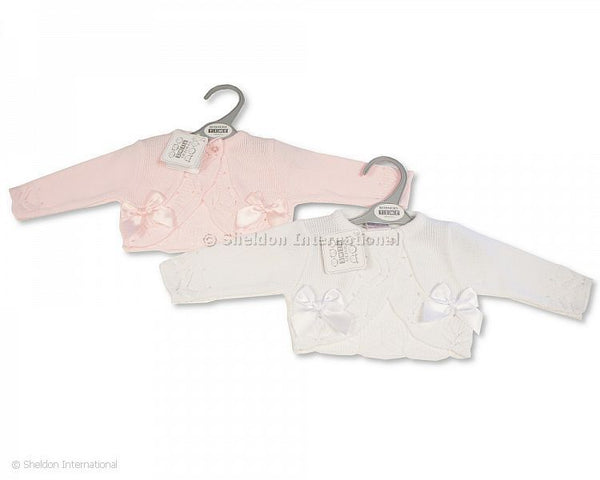 BW10-213 Baby White Knitted Cardigan with Bows (Newborn - 9 months)