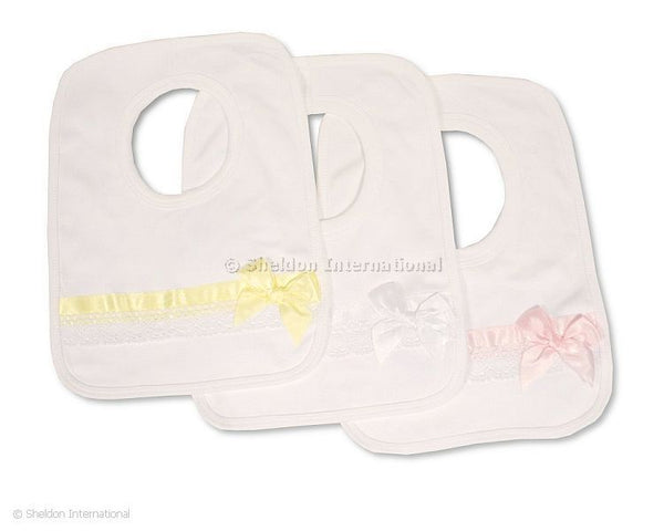 Baby White Pop-Over Bib with Lace and Bow