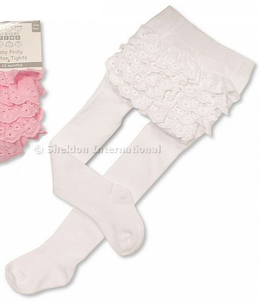 Baby Frilled Bum White Cotton Tights (0-24m)