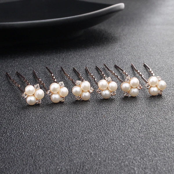 Pearl & Diamante Bronze Hair Pin