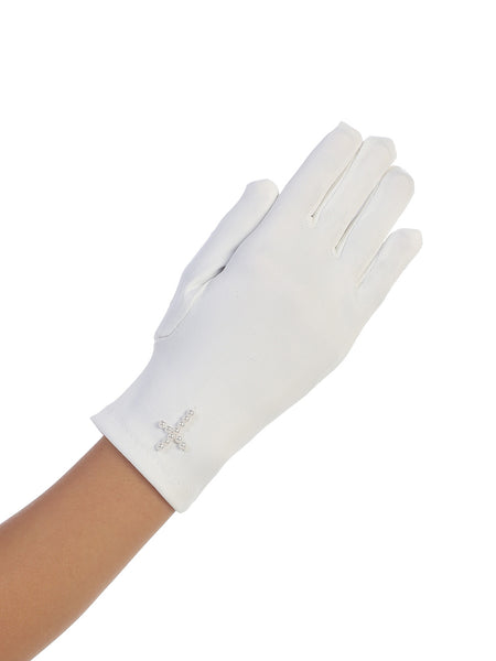 CPG Stretch Matte Short White Gloves with Pearl Cross