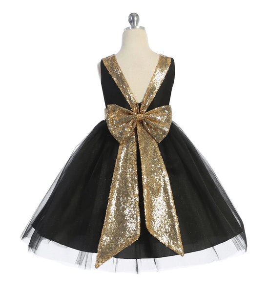 KD498 Black & Gold V Back Dress (sizes 2-20.5)