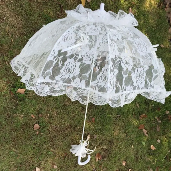 Large White Lace Communion Umbrella with Ribbons