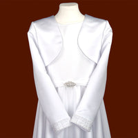 K67 Long Sleeve Classic White Satin Bolero with Pearled Cuffs