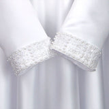 K67 Long Sleeve Classic White Satin Bolero with Pearled Cuffs