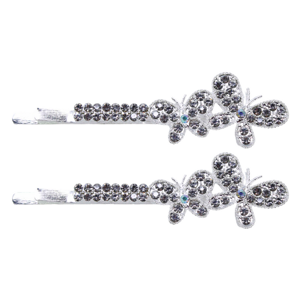 JW6038074070 Two Diamante Butterfly Hair Slides