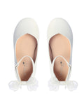 TKS185 Girls White Flat Shoes with Organza Bow (sizes 9 to 8 youth)