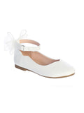 TKS185 Girls White Flat Shoes with Organza Bow (sizes 9 to 8 youth)