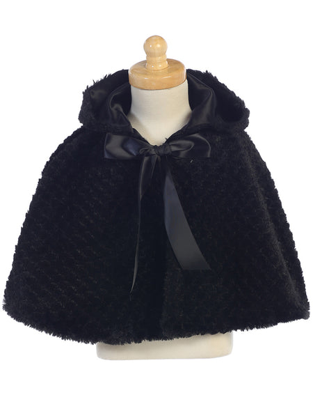 #1111 Black Faux Fur Cape with Hood (8 years only)