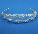 F0858 Flexible Double Line Tiara Hairband Headpiece with Pearls