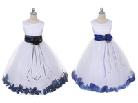 KD160 Ivory Dress with Organza Sash, Flower & Petals (sizes 2-20.5)