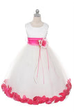 KD160 Ivory Dress with Organza Sash, Flower & Petals (sizes 2-20.5)