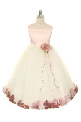 KD160B Rose Top / Ivory Skirt Dress with Flower & Petals (2-14 years)
