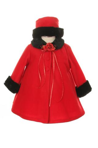 KD166 Red Fleece Coat & Hat Set (sizes 3-24 months)