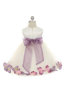 KD160 White Dress with Organza Sash, Flower & Petals (sizes 2-20.5)