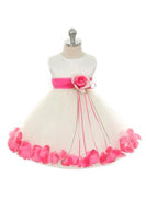 KD195 Ivory Baby Dress with Organza Sash, Flower & Petals (3-24 months)