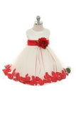 KD195 White Baby Dress with Organza Sash, Flower & Petals (3-24 months)