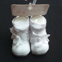 Baby Girl White Socks with Lace, Chffon Flower & Pearl