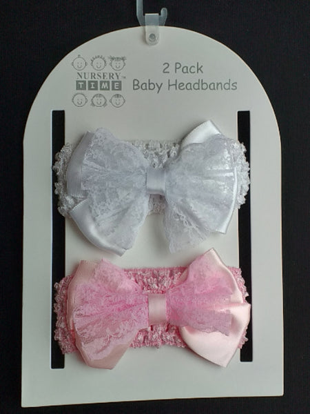 2 Pack Baby Headbands (white and pink)
