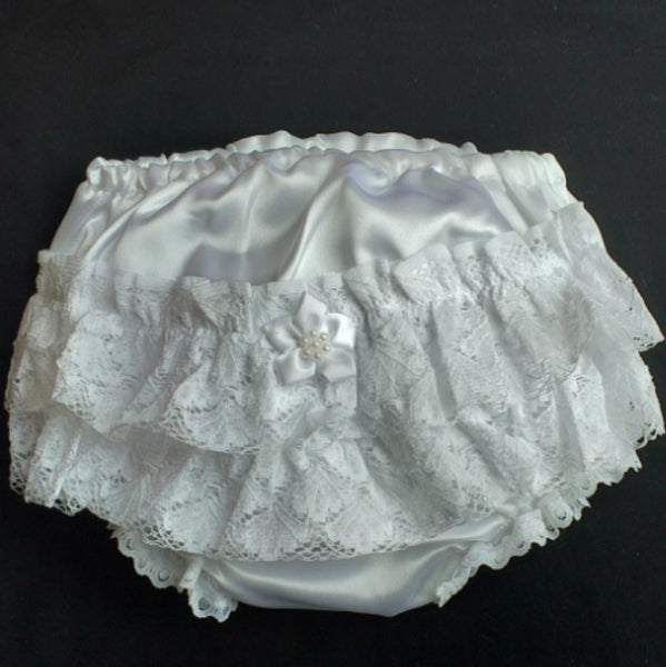 ABIGAIL White Frilly Lace Pants Bloomers (0-6 months)