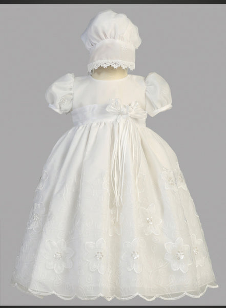 SALE SAMANTHA White Embroidered Organza Christening Dress (0-3M only)