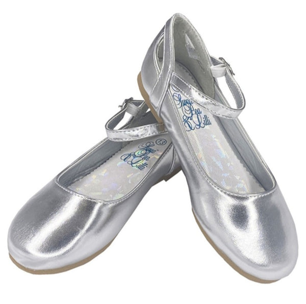 ELSA Silver Patent Dress Shoes with Ankle Strap Junior Sizes 9 to 5