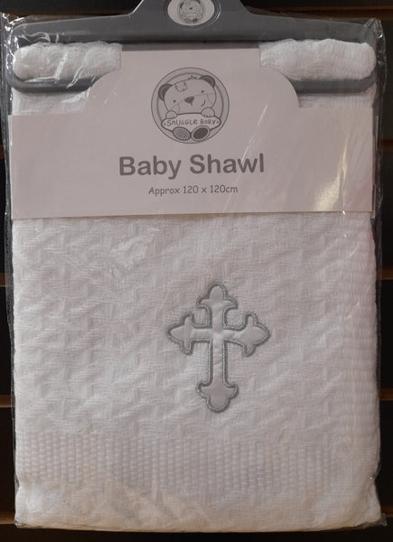 BW-110-063 White Christening Blanket with Silver Cross