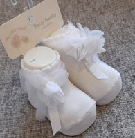 Baby Girl White Socks with Chiffon Flower