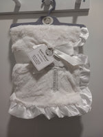 White Christening Wrap with Satin Lace Border and White Cross