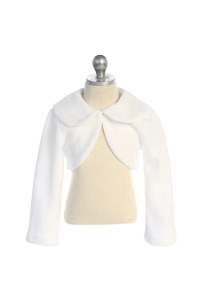 LAST CHANCE KD216 White Fleece Long Sleeve Bolero Jacket (2-6 years)
