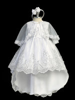 #2387 White Dress with Train, Cape & Headband (sizes 0-6)