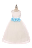 KD411F Ivory Dress with 3 Flowers on Waist (2-14 years)