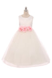 KD411F Ivory Dress with 3 Flowers on Waist (2-14 years)