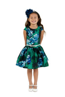 SALE KD448 Green Watercolour Floral Mikado Dress (14 years only)