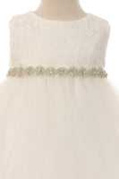 KD456B-A Ivory Lace Baby Dress with Rhinestone Trim (3-24m)