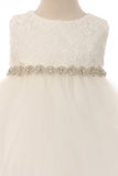 KD456B-A Ivory Lace Baby Dress with Rhinestone Trim (3-24m)