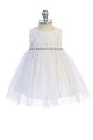 KD456B-A White Lace Baby Dress with Rhinestone Trim (3-24m)