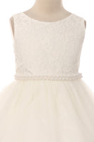 KD456-C Ivory Dress with Thick Pearl Trim (2-14 yrs)