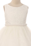 KD456-C Ivory Dress with Thick Pearl Trim (2-14 yrs)